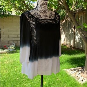 Black White Ombre Lace Boho Top Size Medium